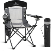Oversized Camping Chair Mesh Back Folding Seat Black