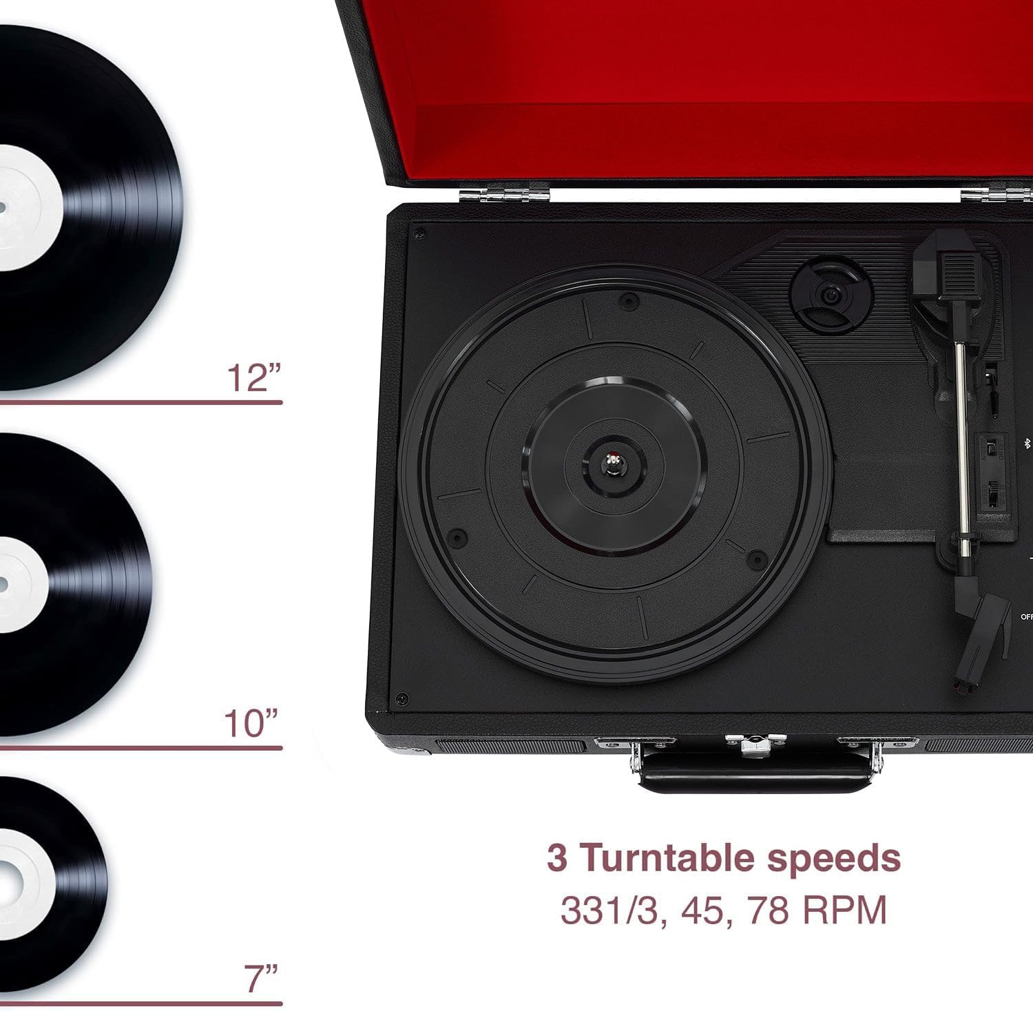 Portable Bluetooth Suitcase Record Player Black
