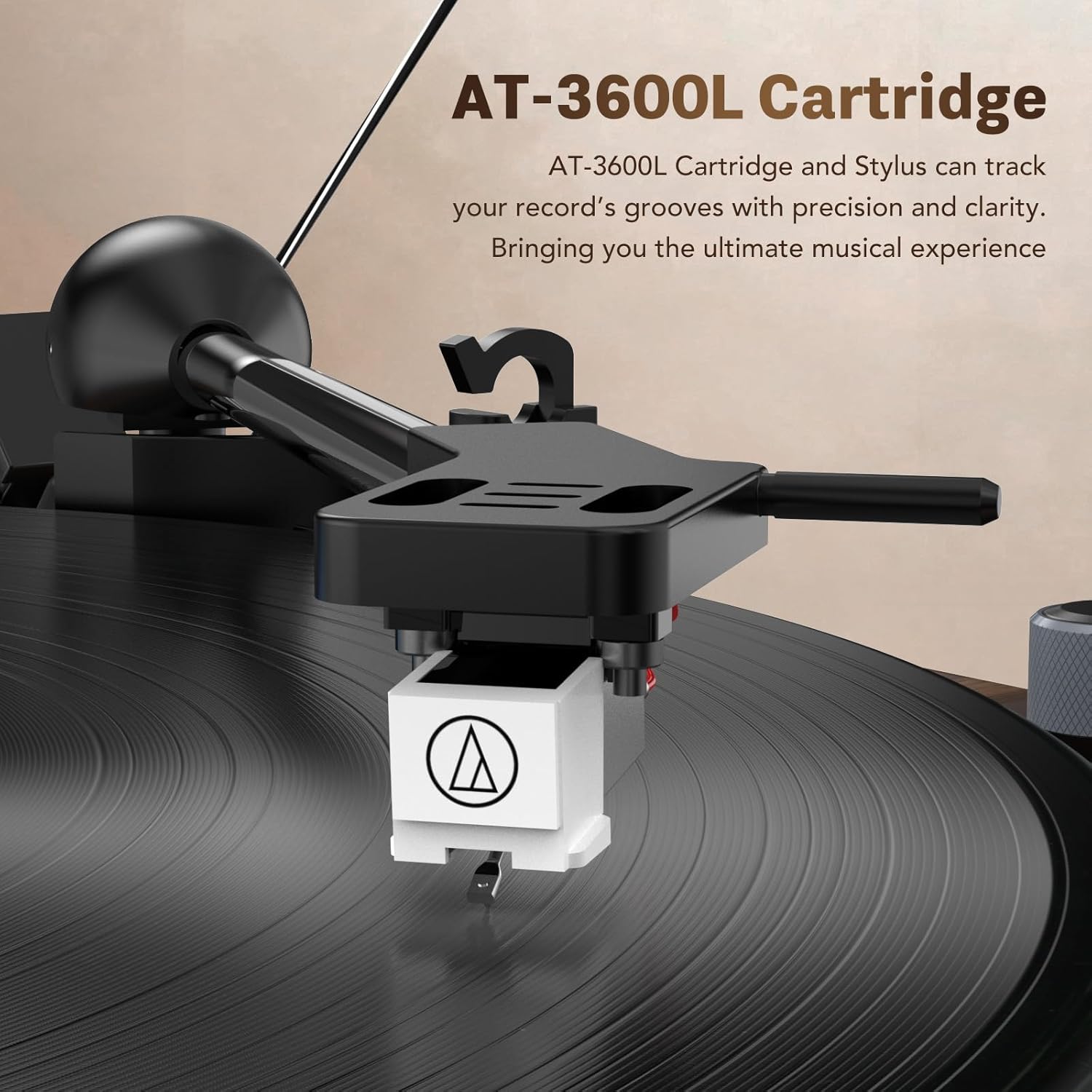 Bluetooth Turntable with Speakers, AT-3600L Cartridge, 33/45 RPM Walnut