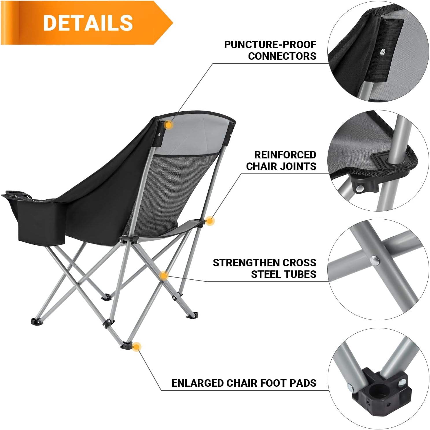 Oversized Moon Camping Chair 136KG Black Grey