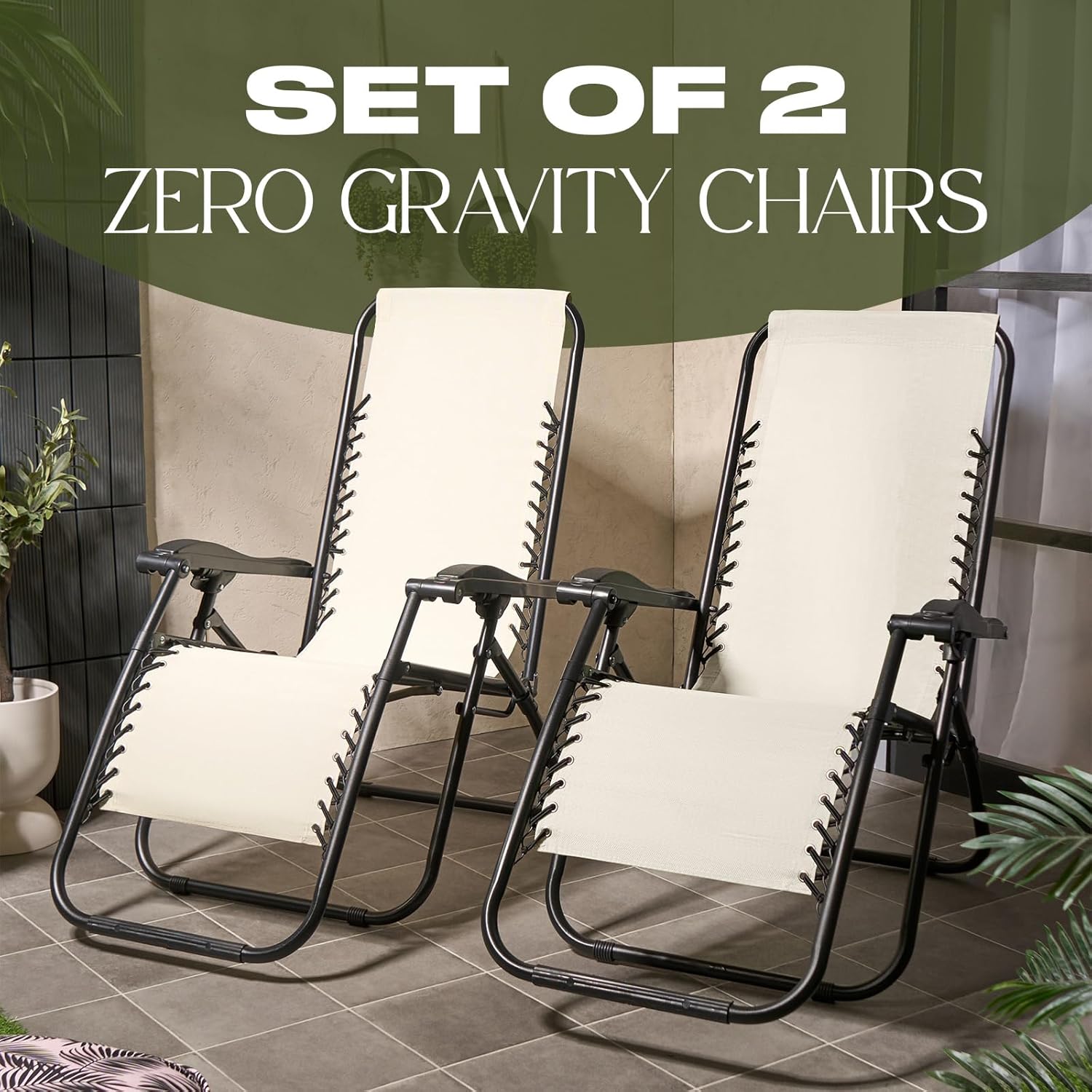 2 Zero Gravity Sun Lounger Reclining Chairs Cream