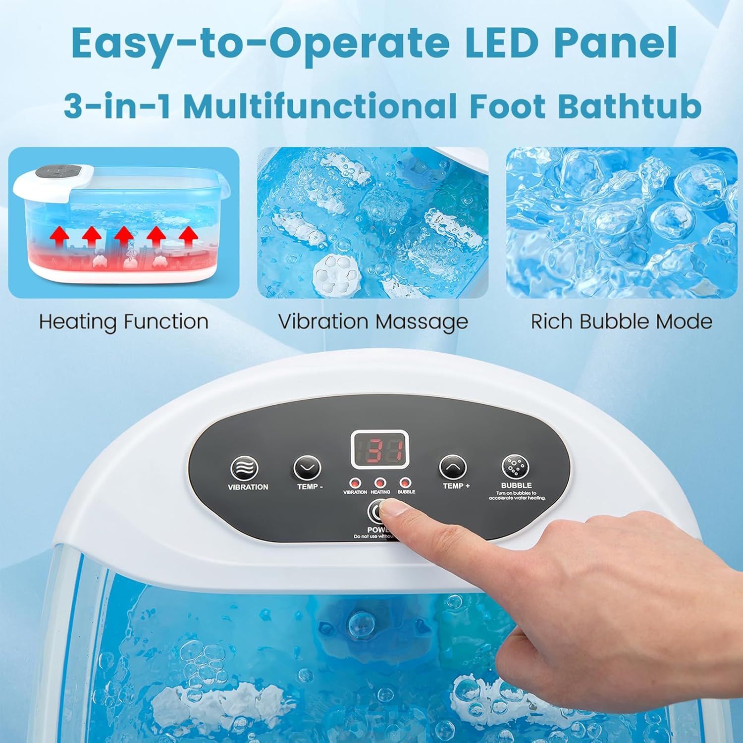 Foot Spa Massager Heat Bubble Vibration Rollers Pedicure Bath
