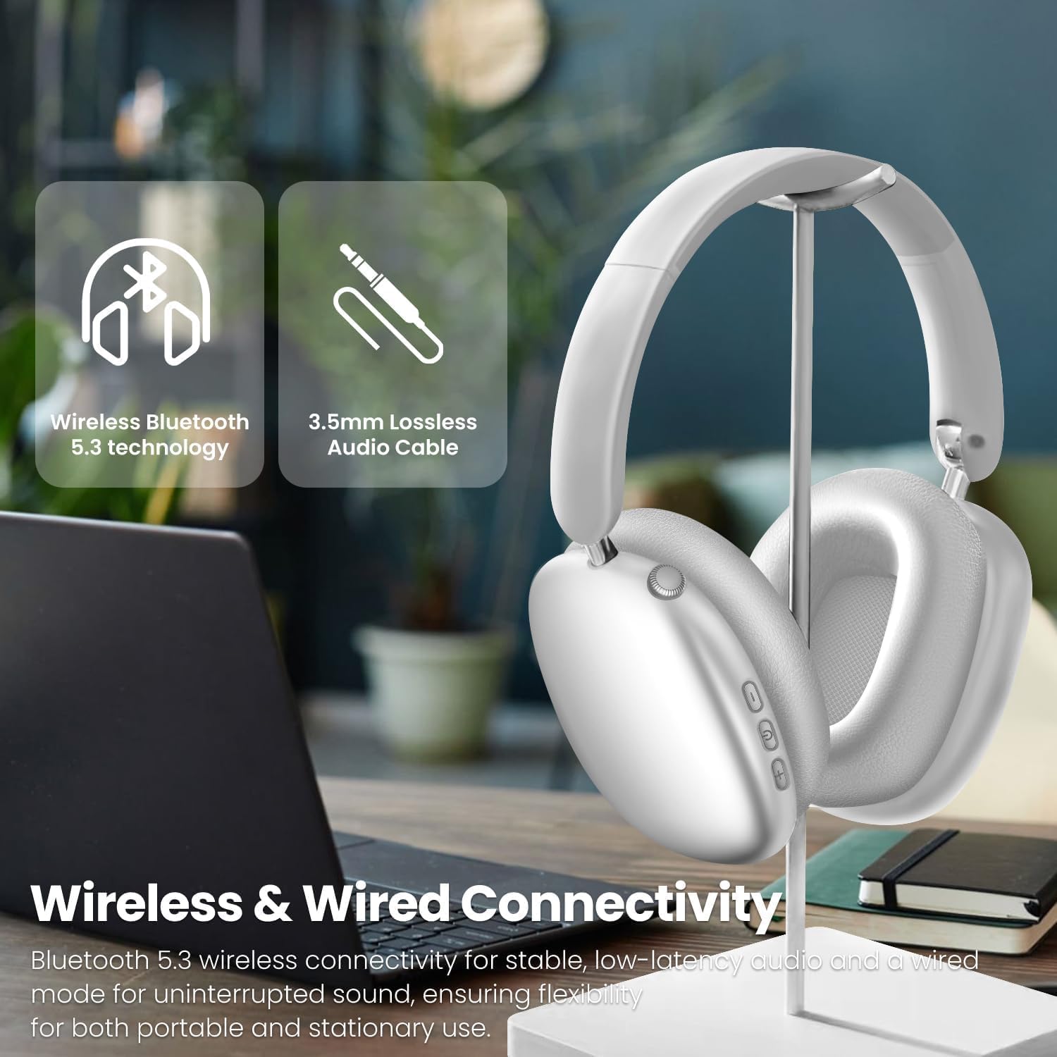 Wireless Noise Cancelling Over Ear Headphones 48Hr Battery Silver