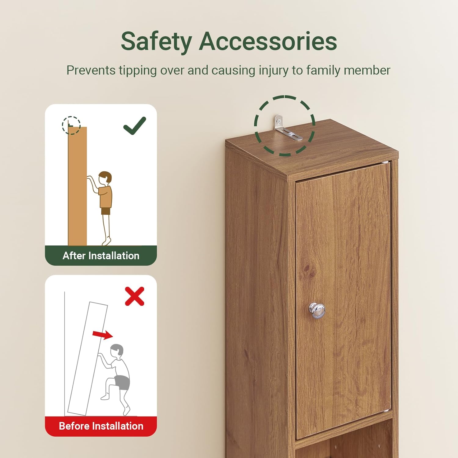 Slim Tall Bathroom Cabinet 20cm Dark Wood Drawer 180cm