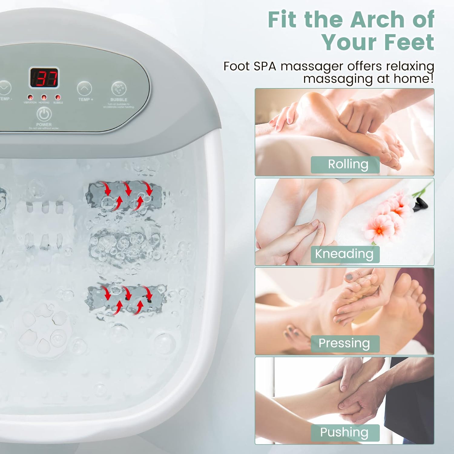 Heated Foot Spa Massager Bubble Vibration Rollers Pedicure