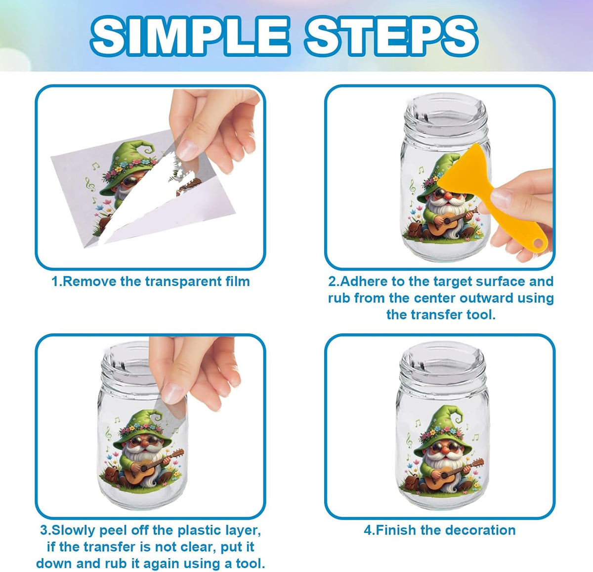 18PCS Gnome Transfer Stickers Floral Rub On Decals Craft