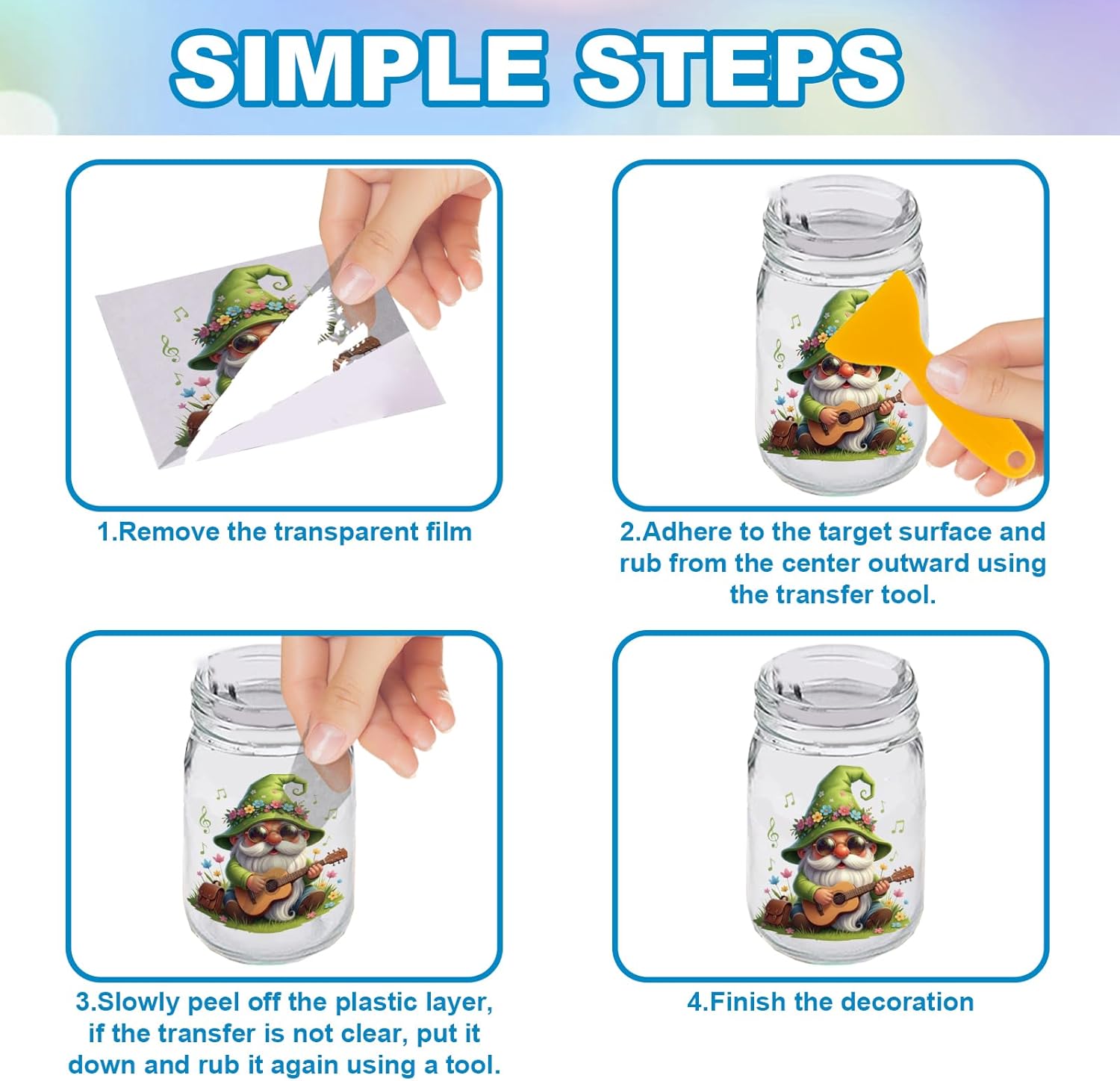 18PCS Gnome Transfer Stickers Floral Rub On Decals Craft