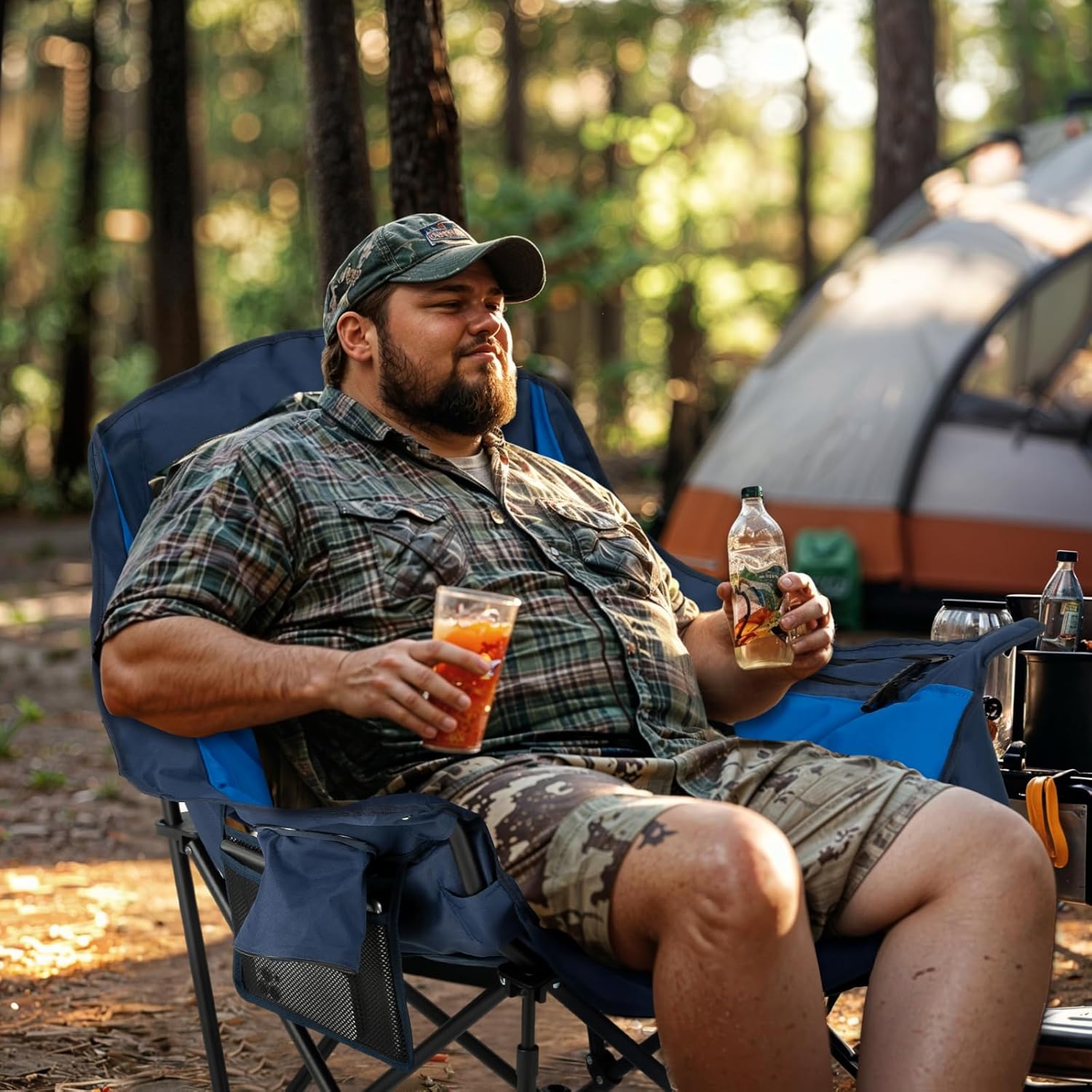 Oversized XL Camping Chairs 2 Pack 450lb Padded Blue