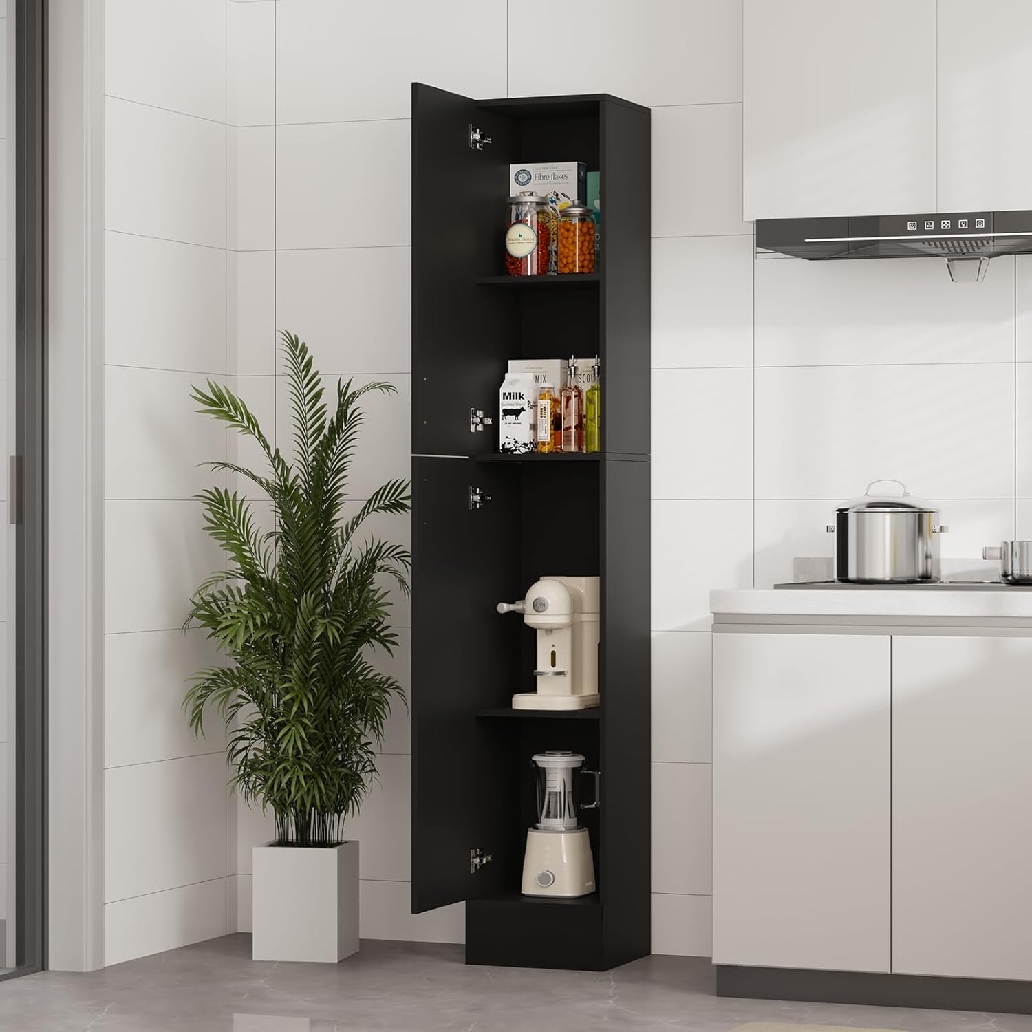 Tall Corner Cabinet Black High Gloss 4 Shelf Unit