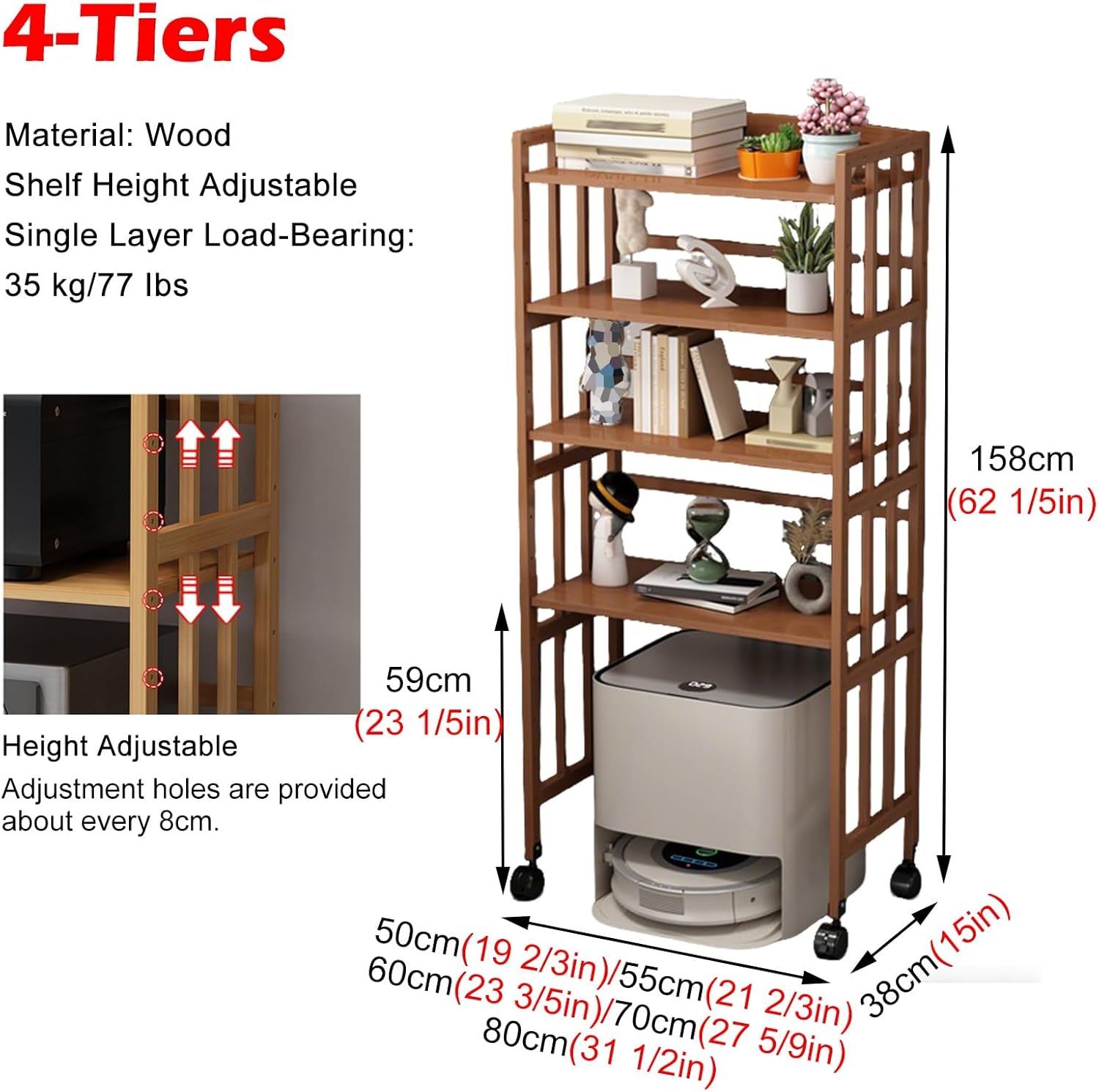 Wide Extra Tall Robot Vacuum Storage Cabinet Mobile 4 Tier Shelf