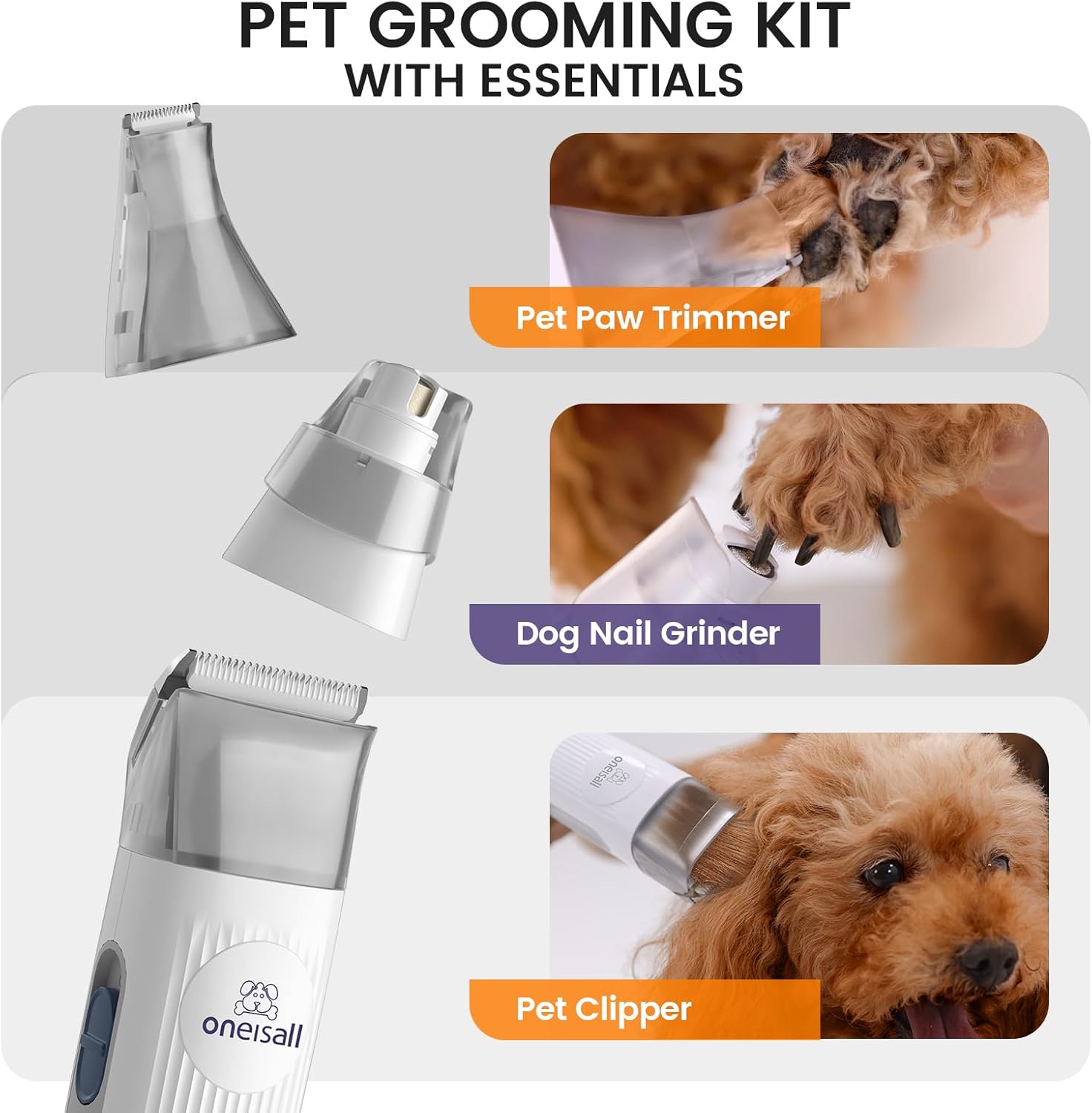 Dog Grooming Vacuum Cordless Clipper Nail Grinder 7 Tool 1.5L