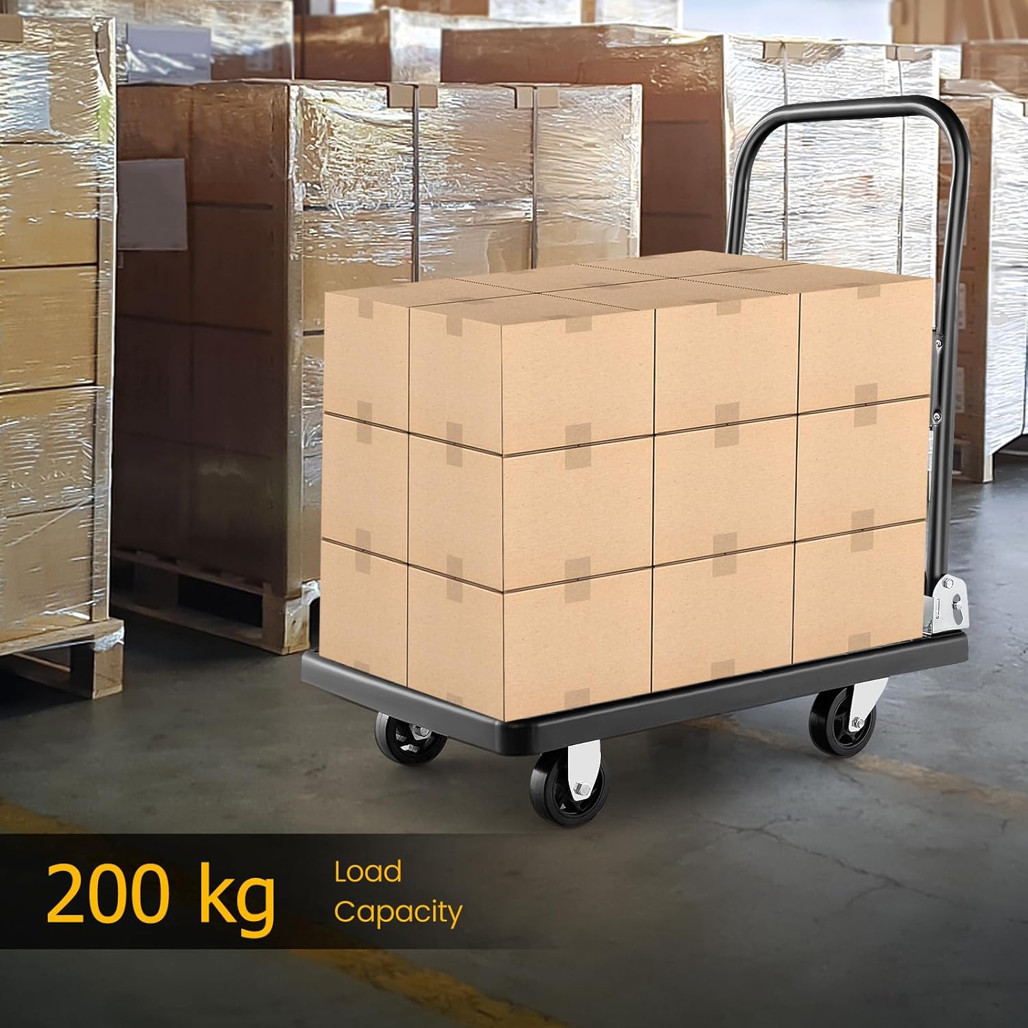 Folding Push Cart Dolly 200KG Flatbed Trolley Black
