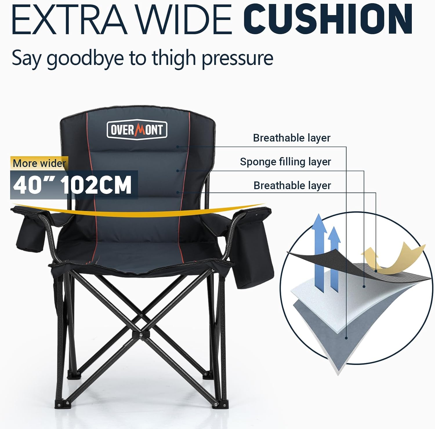 Oversized Camping Chair 450lb Cooler Bag High Back Black