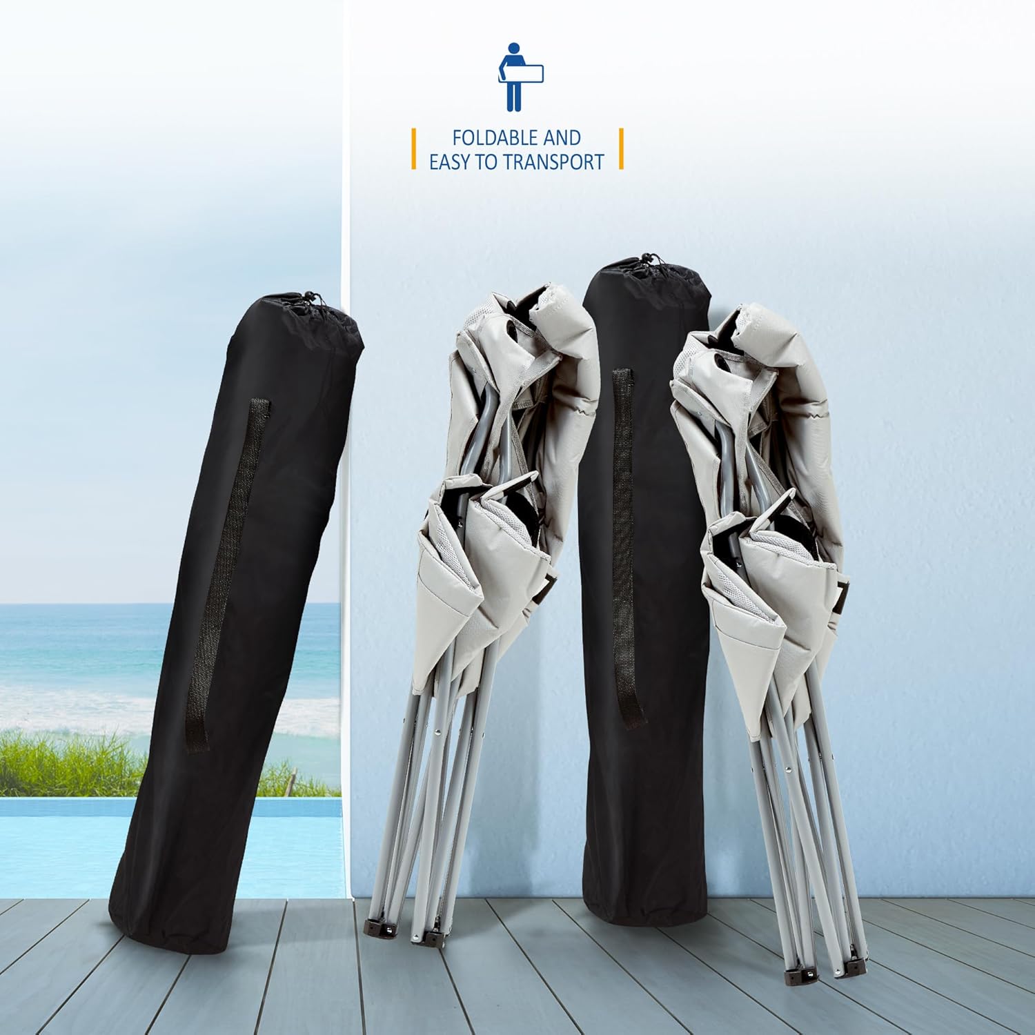 Padded Folding Camping Chairs 2 Pack Cup Holder Black Grey