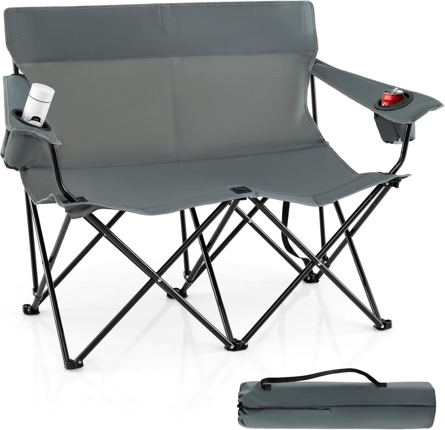 Double Camping Loveseat Chair 300KG Foldable Grey