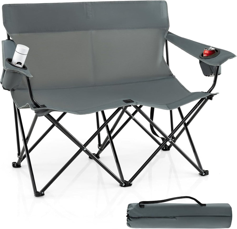 Double Camping Loveseat Chair 300KG Foldable Grey