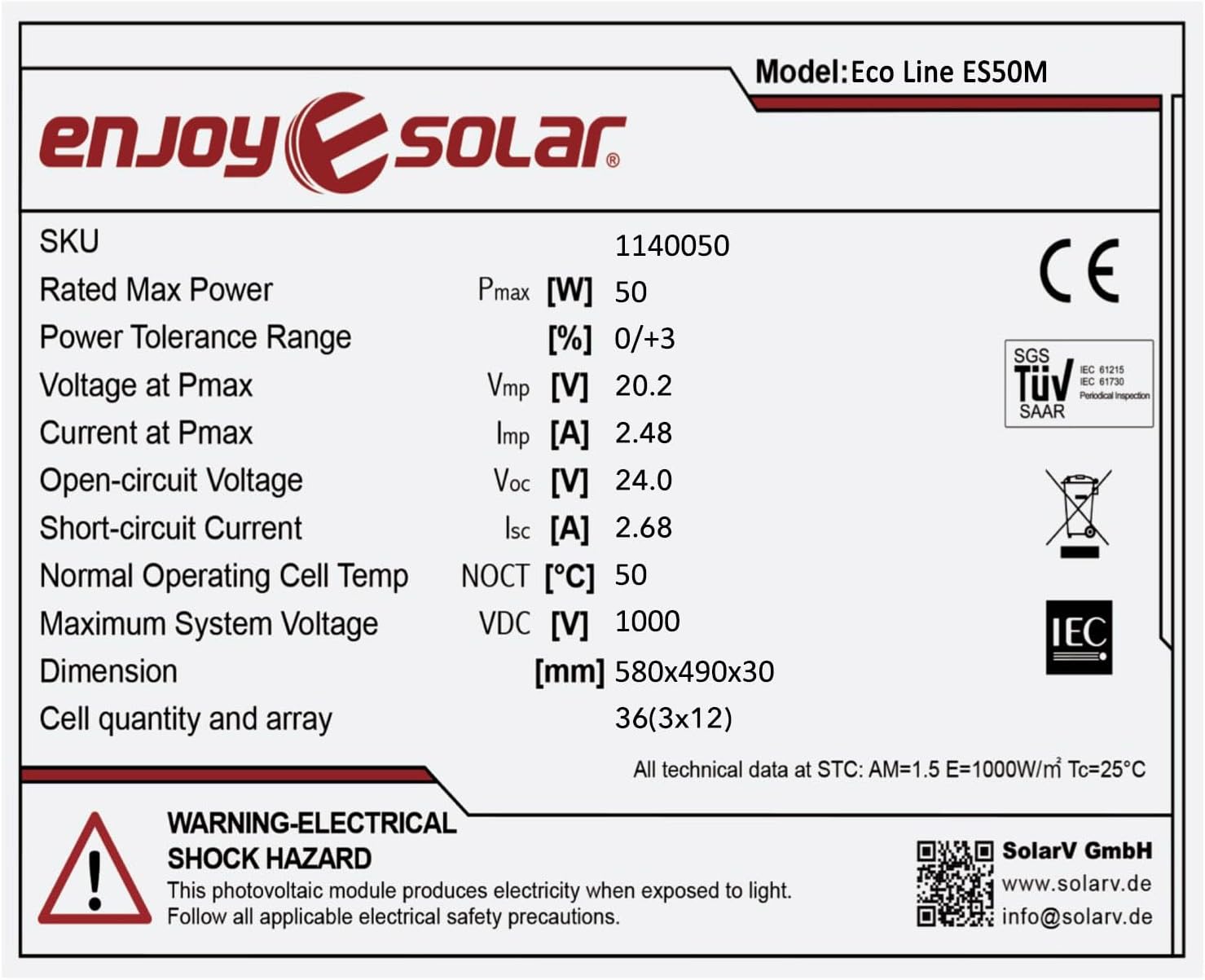 50W 12V Solar Panel Monocrystalline High Efficiency RV Boat