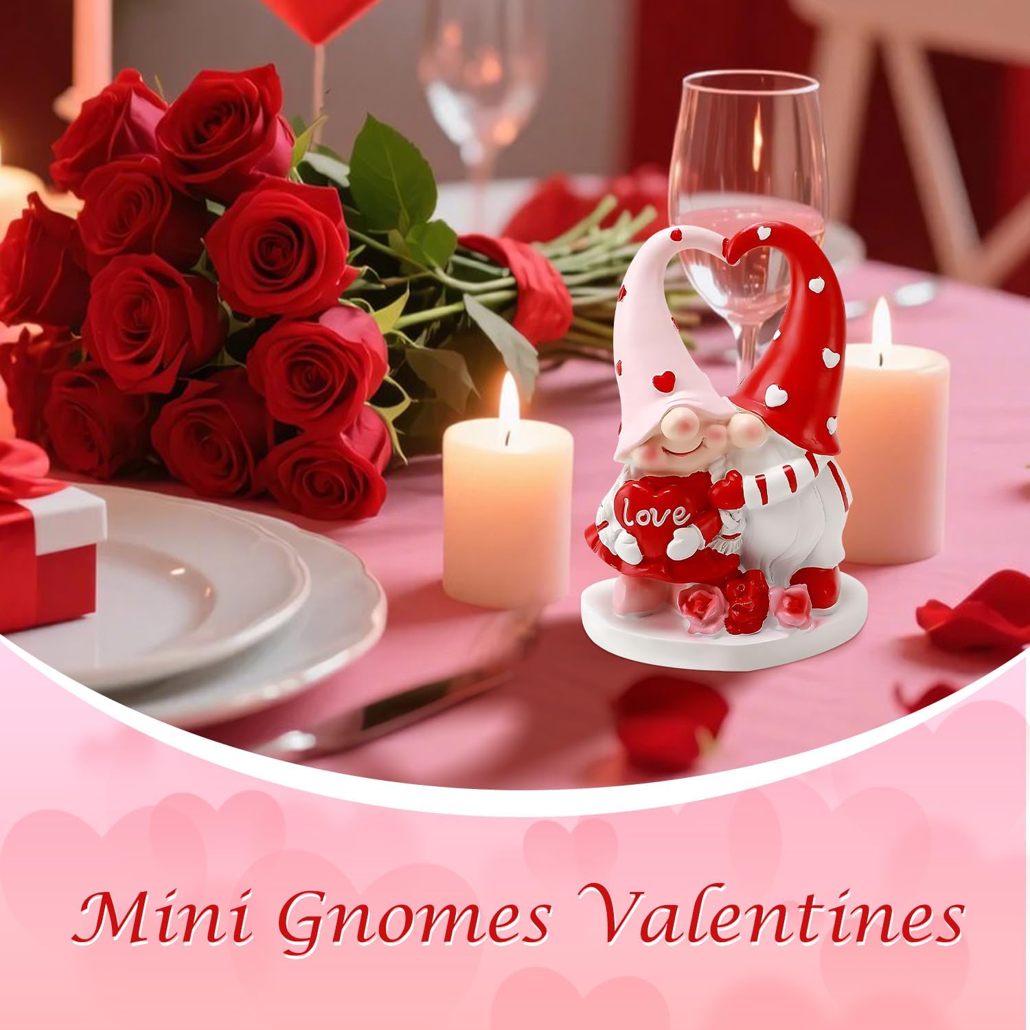 Valentines Couple Gnome Figurine Heart Resin Love Decor