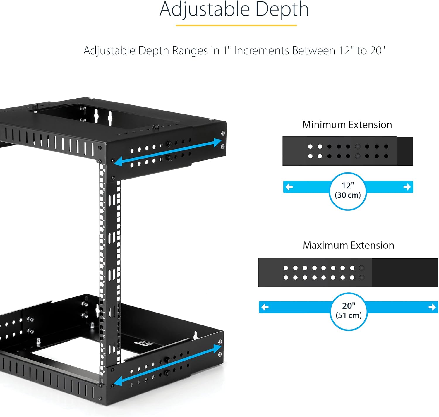 12U Wall Mount Network Rack 19 Inch Adjustable Open Frame