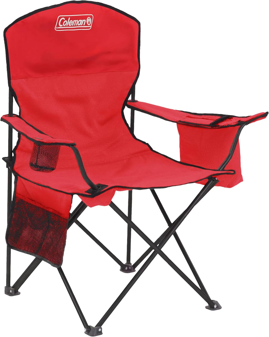 Portable Camping Chair with Cooler Foldable Red