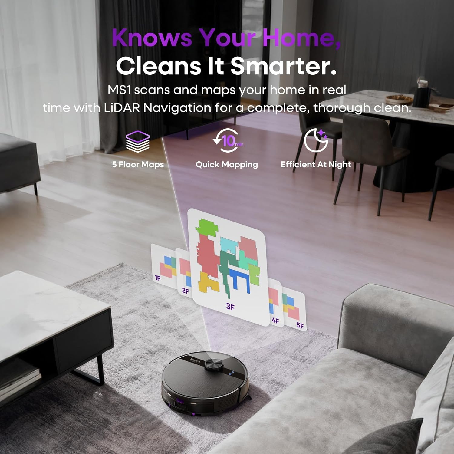 Robot Vacuum Mop 7000Pa LiDAR Smart Mapping Cleaner