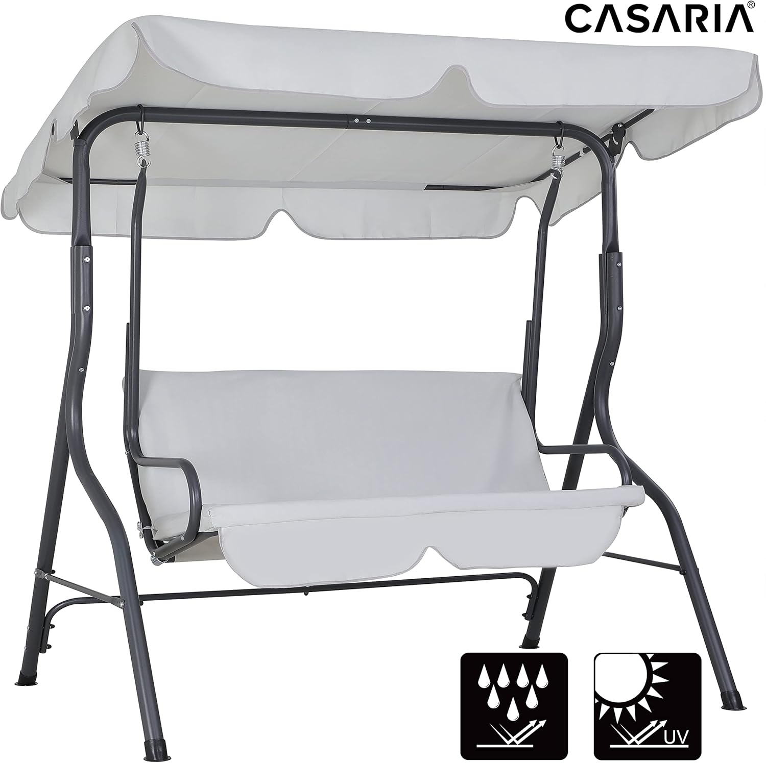 2 Seater Canopy Swing Chair Light Grey Garden Bench