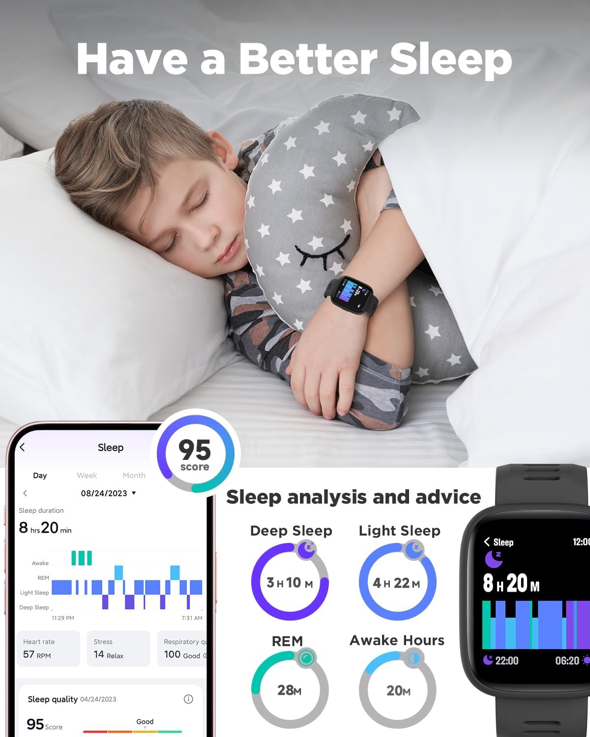 Kids Smart Watch 1.8 Fitness Tracker Games Waterproof