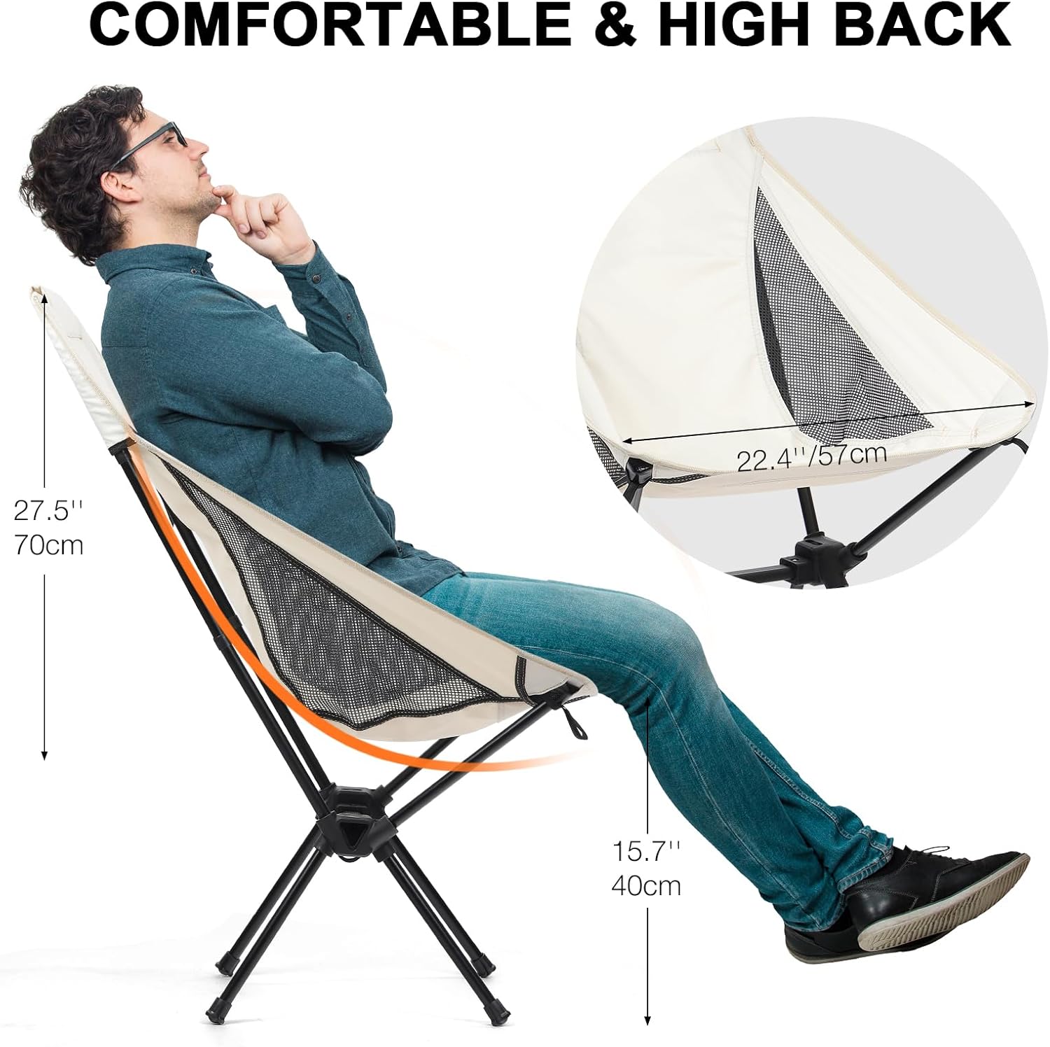 White High Back Lightweight Camping Chair Portable Folding Outdoor Seat