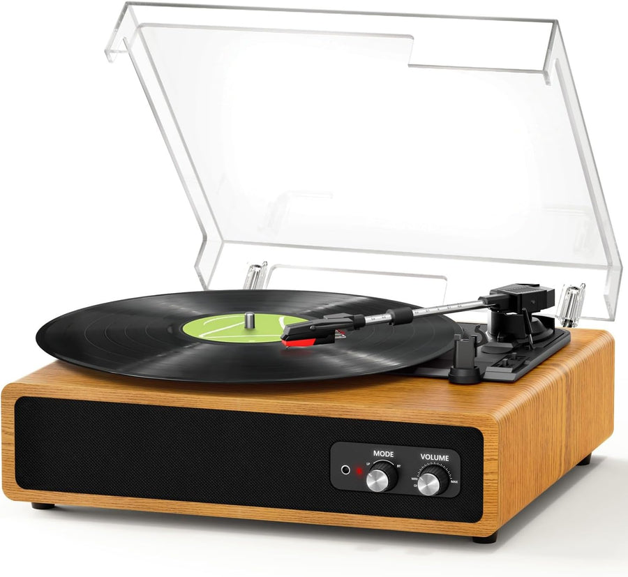 3-Speed Belt-Drive Vinyl Record Player with Bluetooth & Built-In Speakers