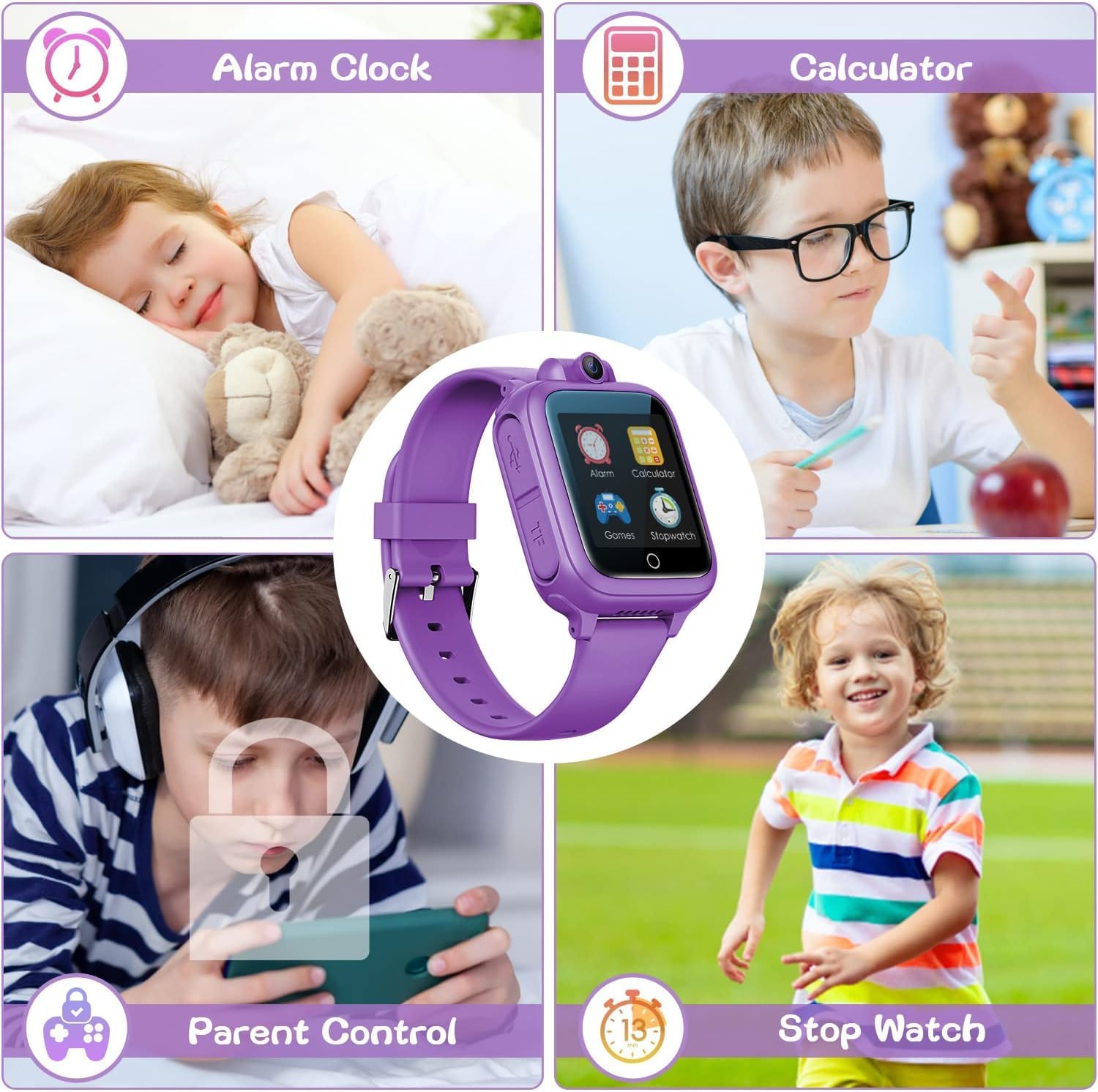 Kids Purple Smart Watch Camera Games Music Toy