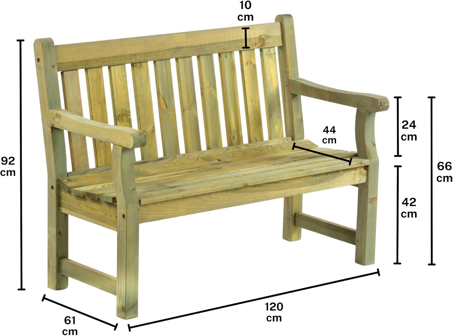 Wooden Garden Bench 120cm 2 Seater Pine Outdoor Patio Bench Seat