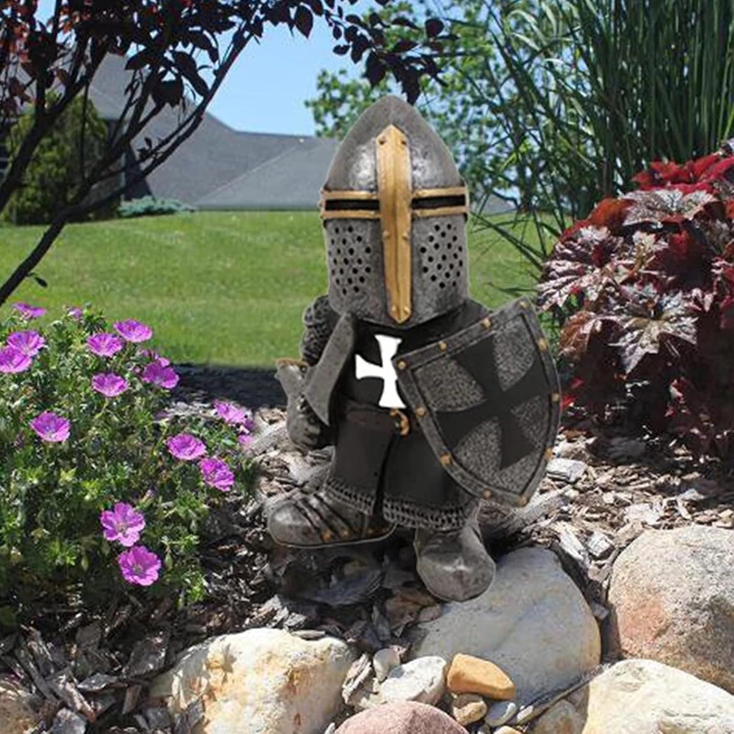 Knight Gnome Statue Resin Garden Guardian Decor Outdoor