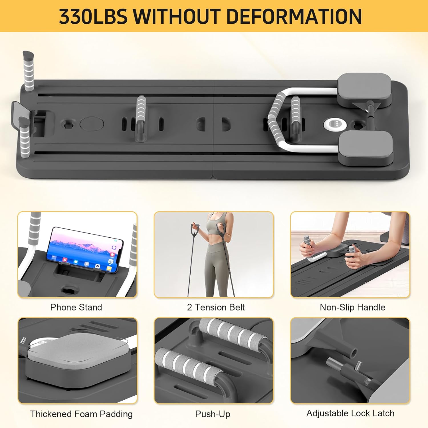 Foldable Pilates Board Reformer Ab Roller Workout Machine