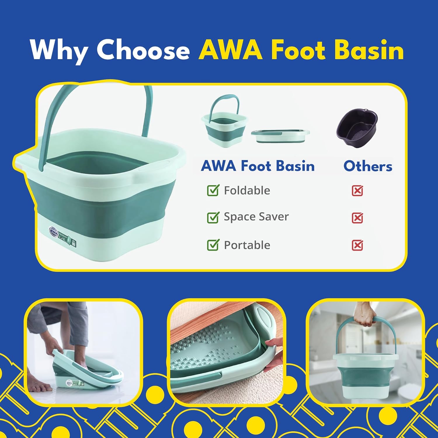 Foldable Foot Bath Basin Acupressure Soak Tub Portable Spa
