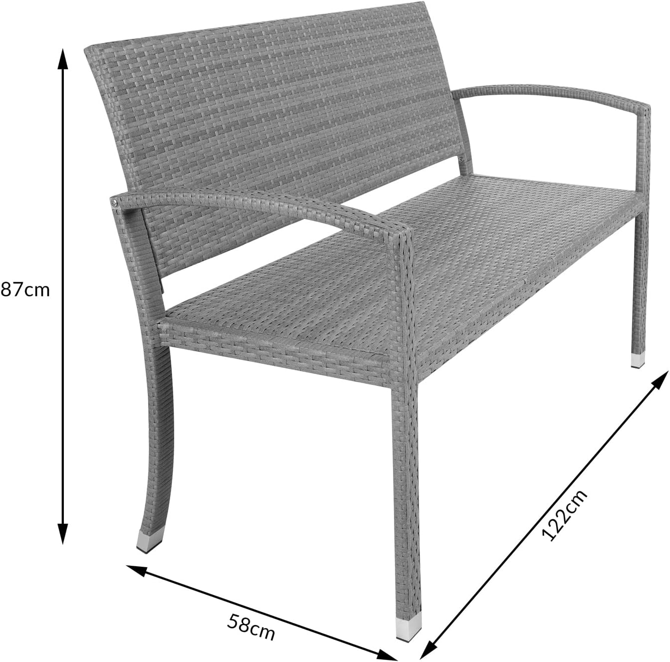 2 Seater Rattan Garden Bench Outdoor Patio Love Seat Grey