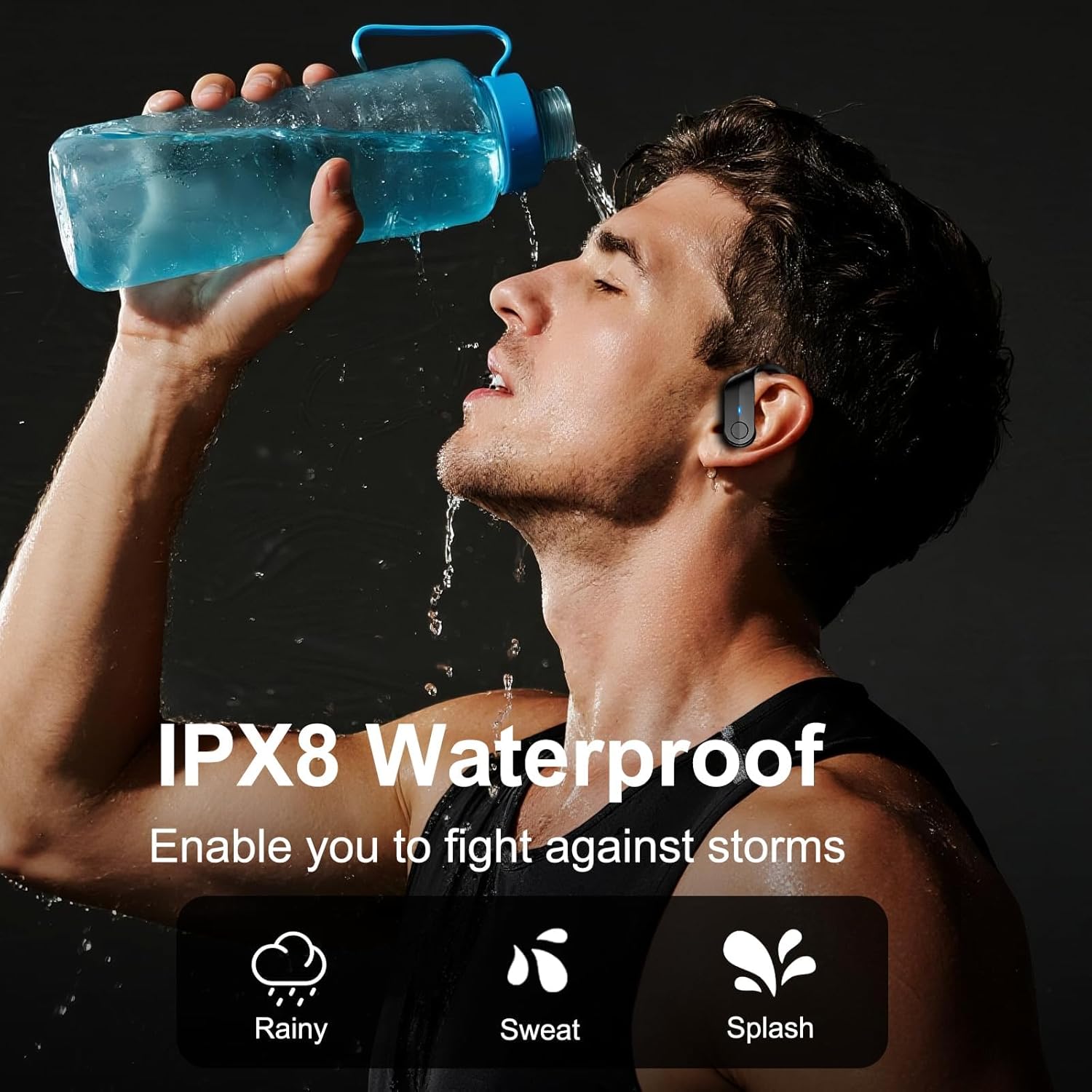 Wireless Sports Earbuds Bluetooth 5.4 70Hr Battery ENC Waterproof Black
