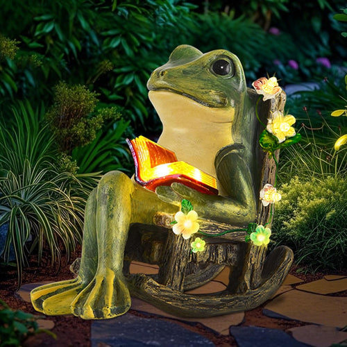 Solar Frog Garden Statue LED Lights Succulent Ornament Outdoor
