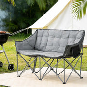 Double Camping Chair 2 Seater Padded Folding Sofa Grey