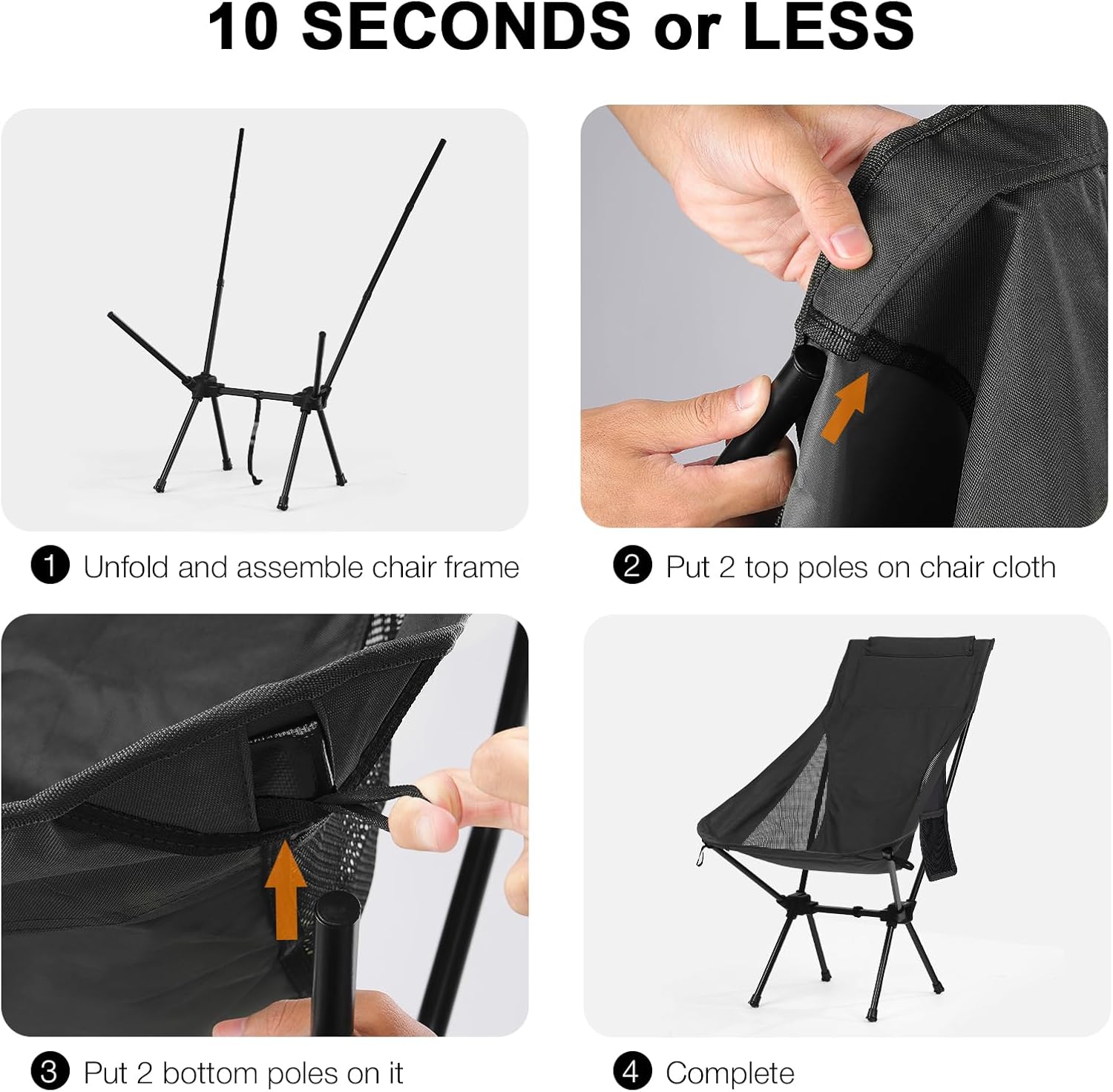 Black High Back Lightweight Camping Chair Portable Folding Seat