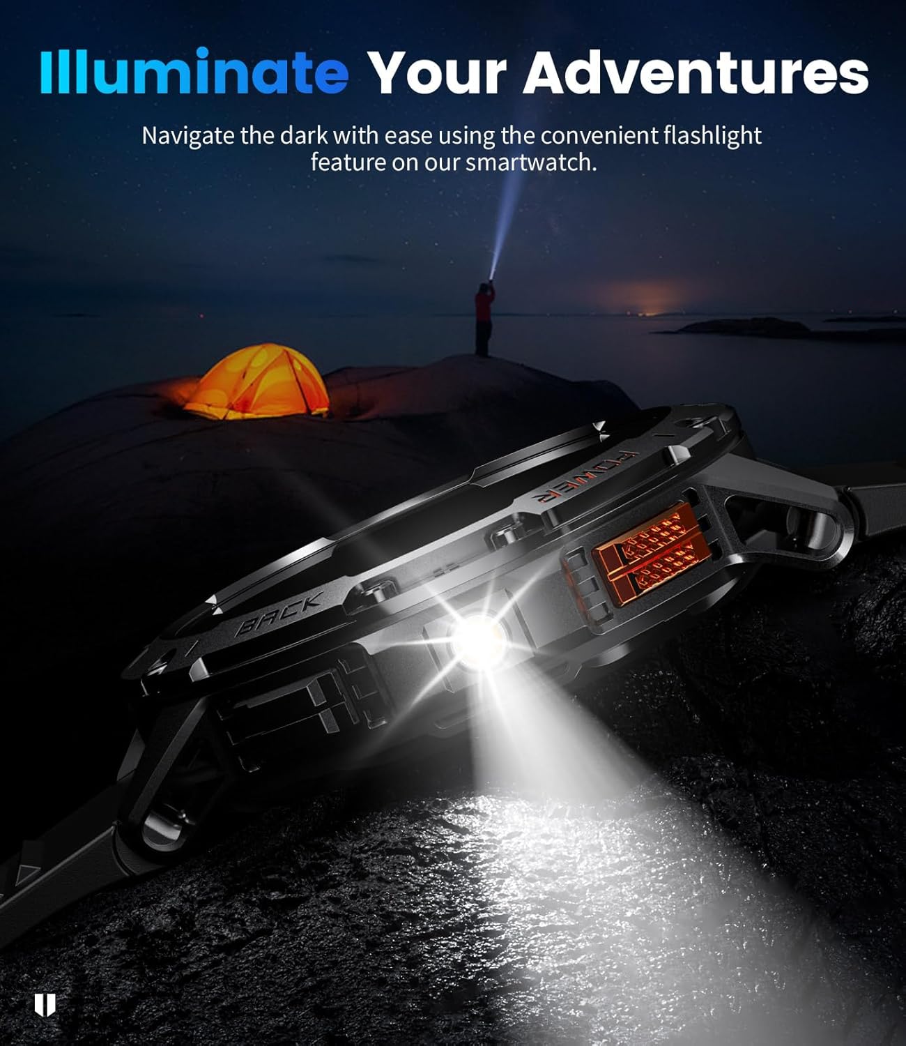 Military AMOLED Smart Watch LED Light 3 Straps