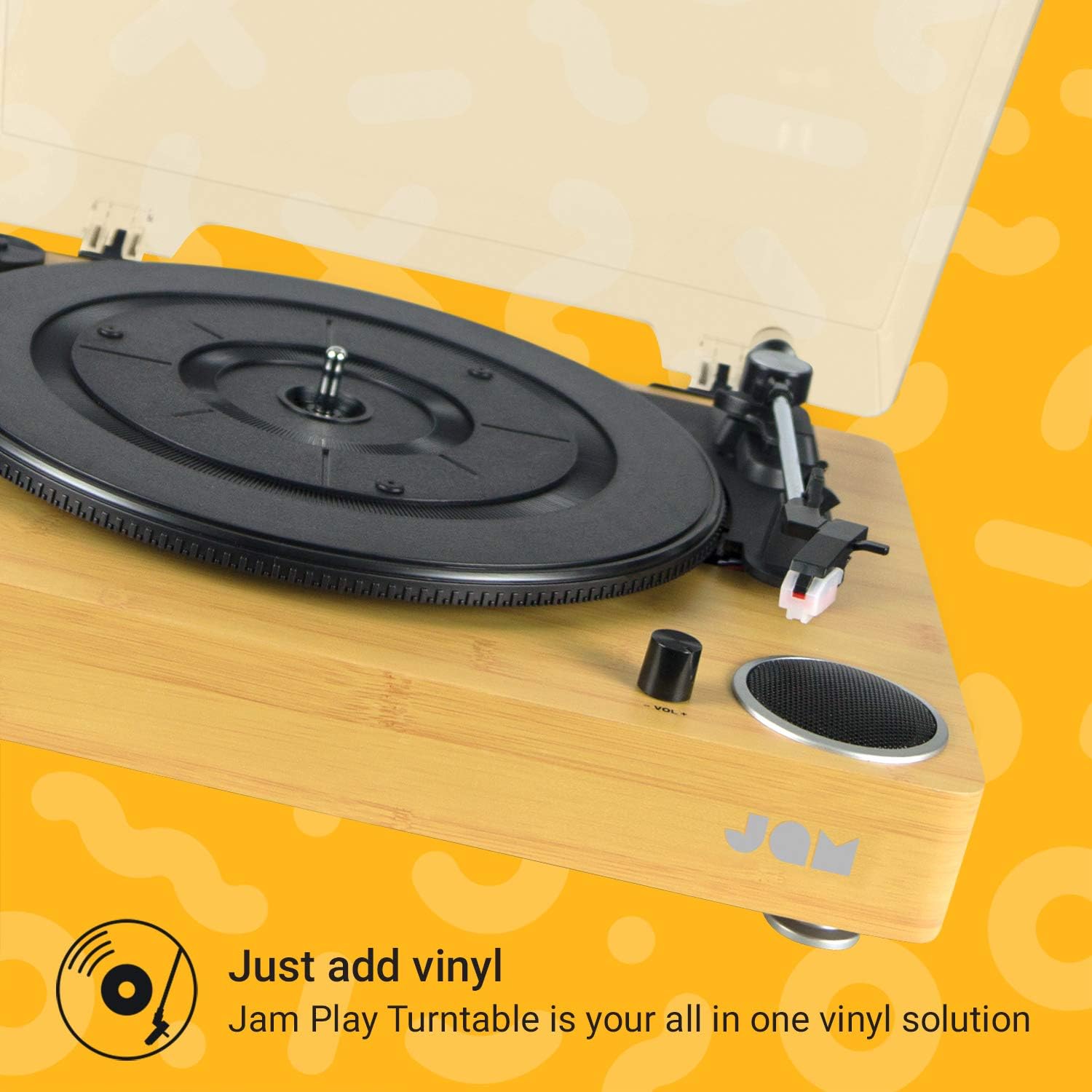 Vinyl Record Player Turntable with Built-In Stereo Speakers, USB & RCA Output