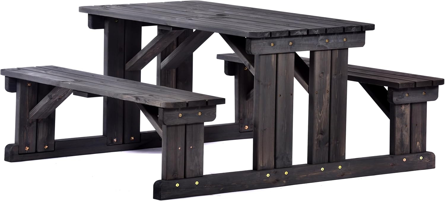 8 Seater Wooden Picnic Table Walk In Garden Bench Set w/Parasol Hole