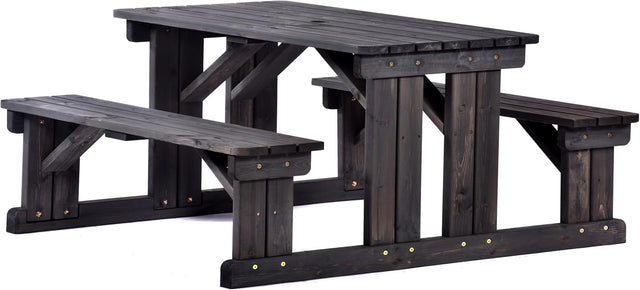 8 Seater Wooden Picnic Table Walk In Garden Bench Set w/Parasol Hole