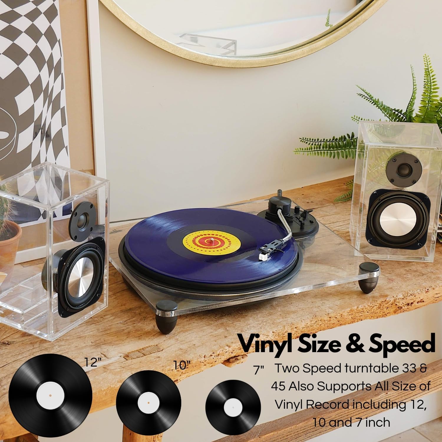 Clear Acrylic Record Player With Wireless Speakers