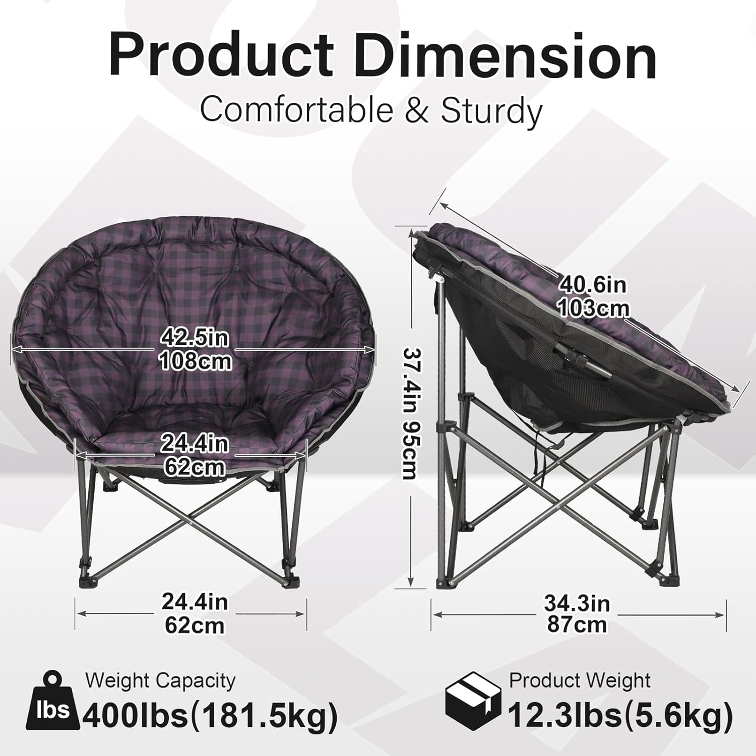 XXL Folding Moon Chair Padded Round Seat Purple