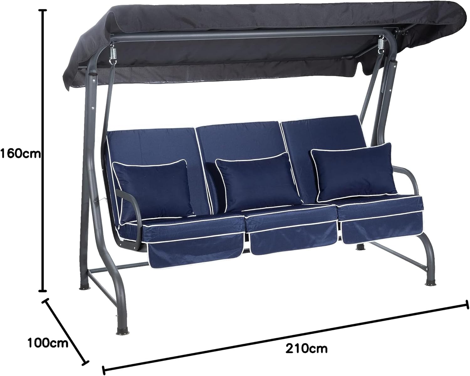 3 Seater Garden Swing Seat Canopy Cushions Heavy Duty Patio 250kg