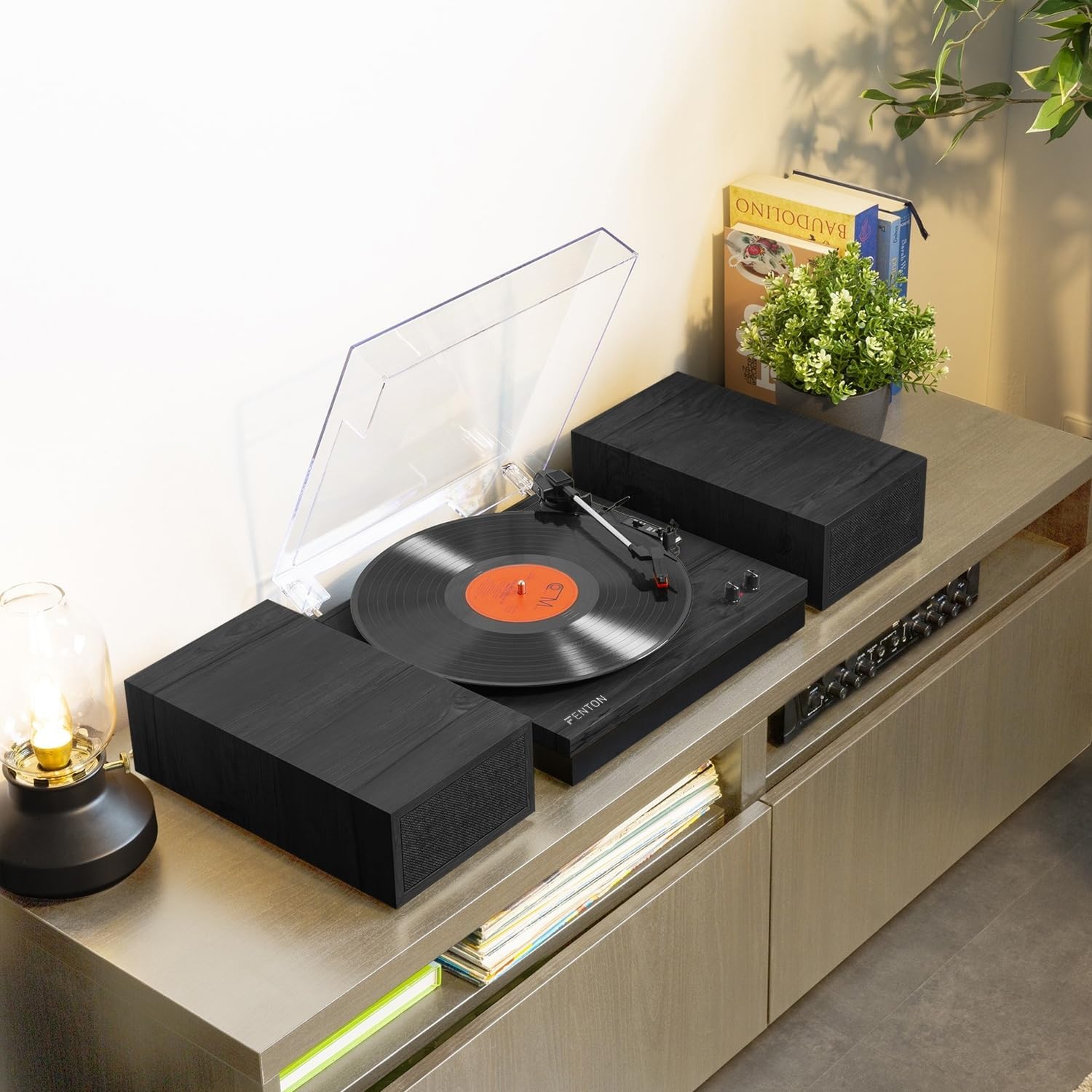 3-Speed Retro Bluetooth Turntable with Built-in Speakers & Auto Stop
