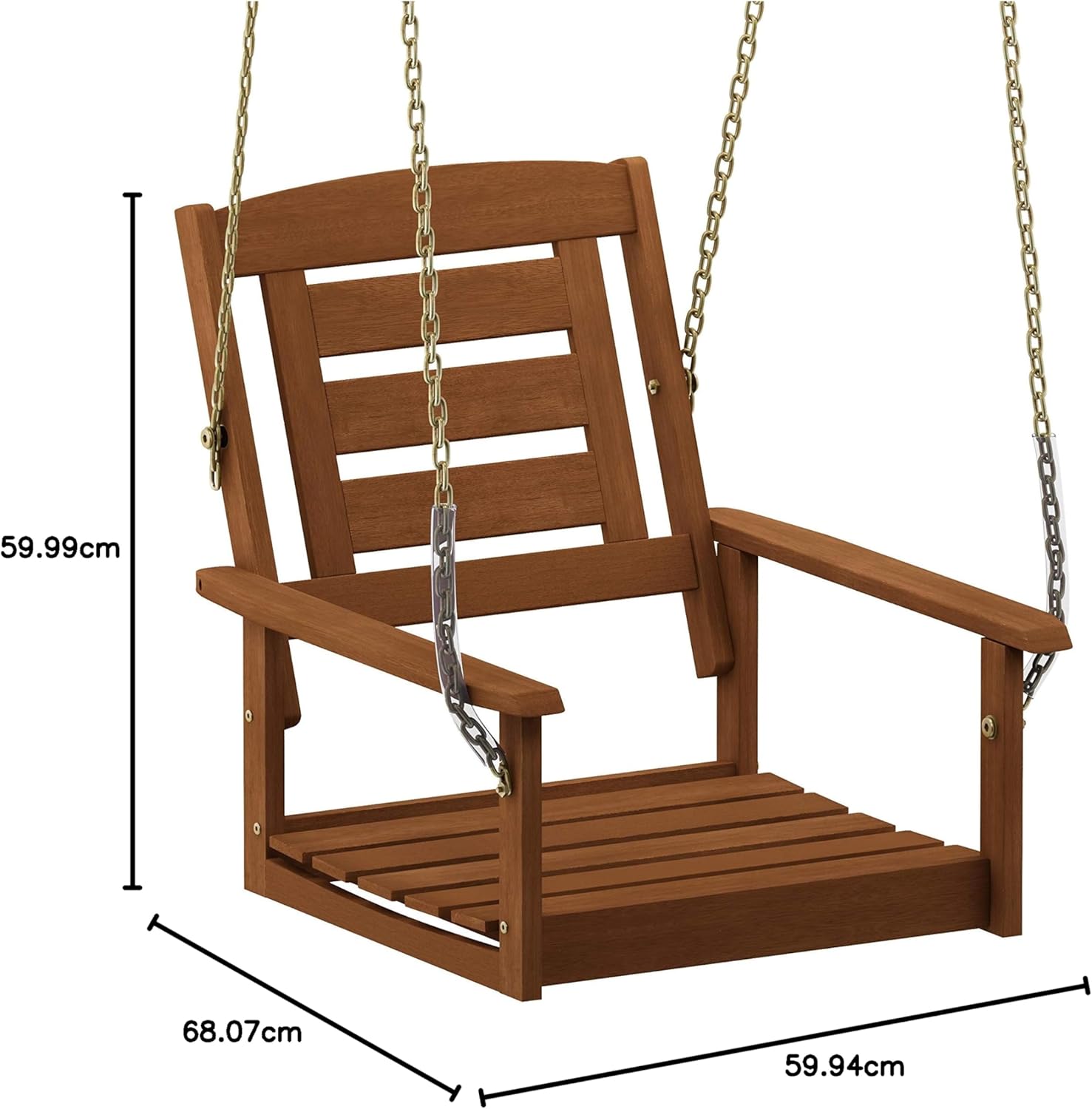Single Wooden Porch Swing Chair with Chains Natural