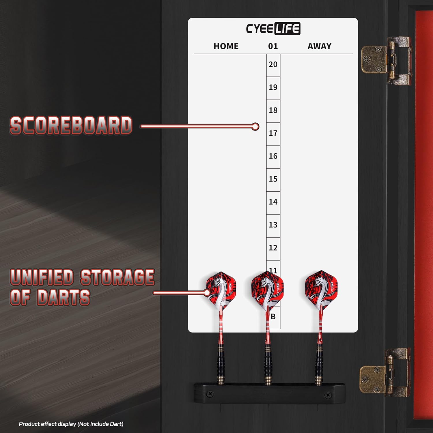 Steel Dartboard Cabinet Wood Heavy Duty Storage Doors Wall Mount