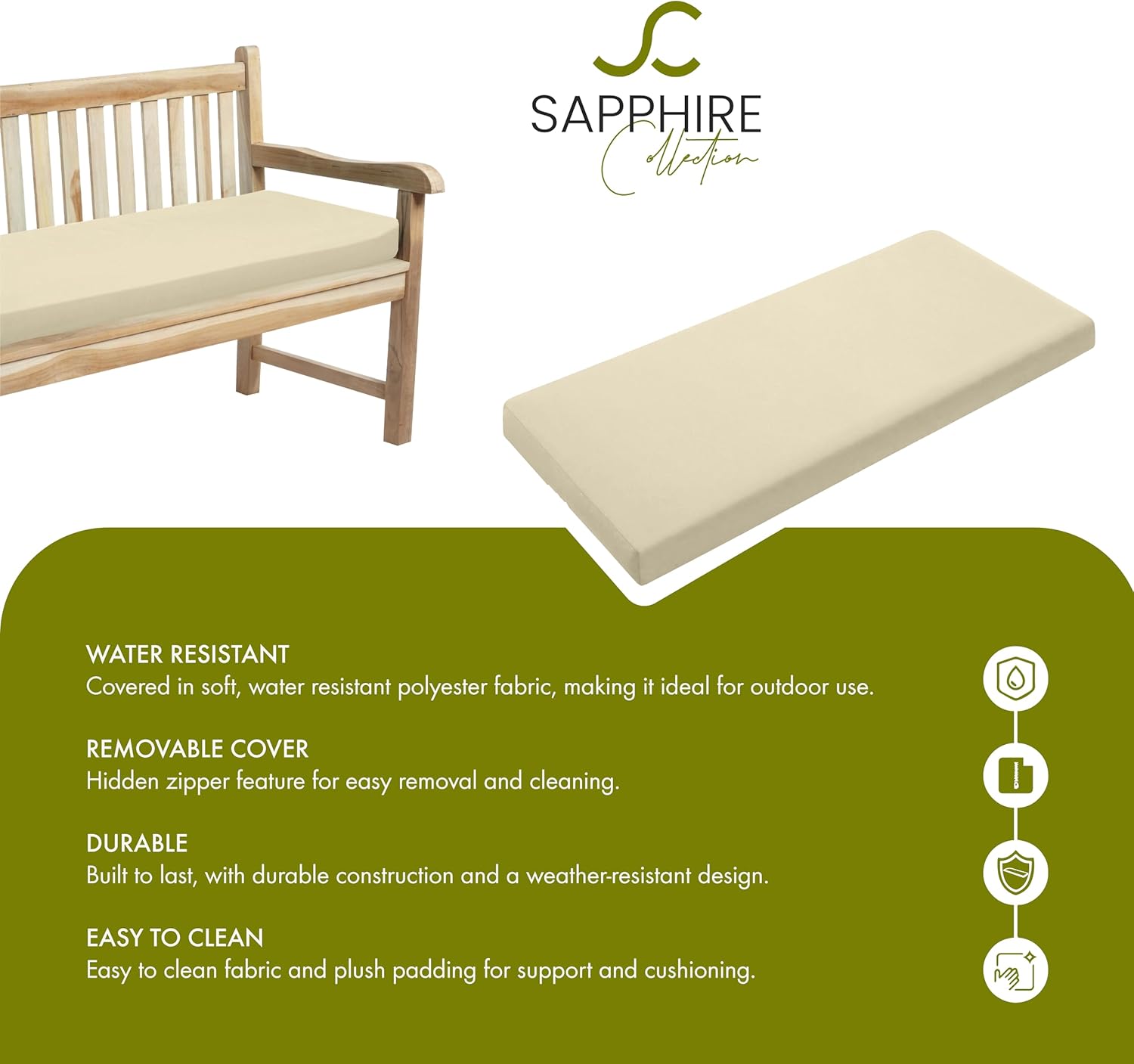 2 Seater Garden Bench Cushion Pad 128x50cm Water Resistant Patio Seat
